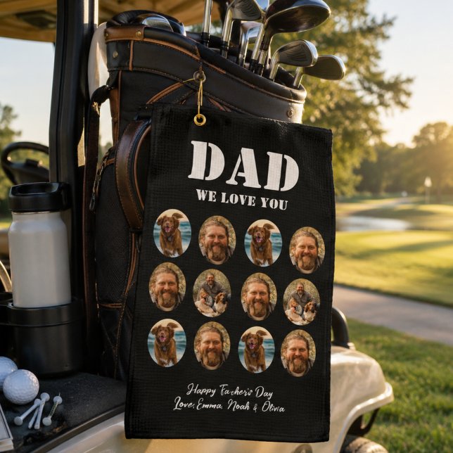 Serviette De Golf Collage photo de la fête des pères drôle (Face Funny Father's Day photo collage Golf Towel)