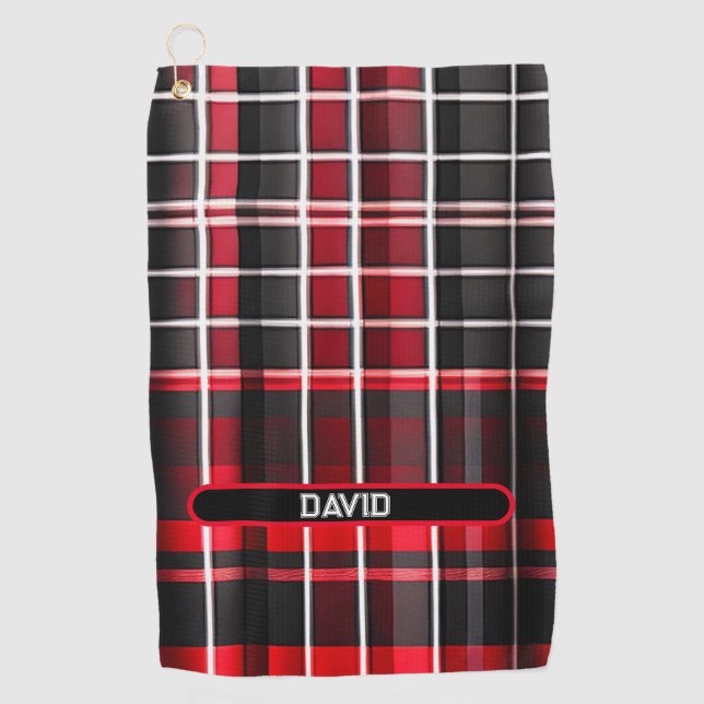 Serviette De Golf Collection populaire Abstraite rouge noir plaid (Devant)