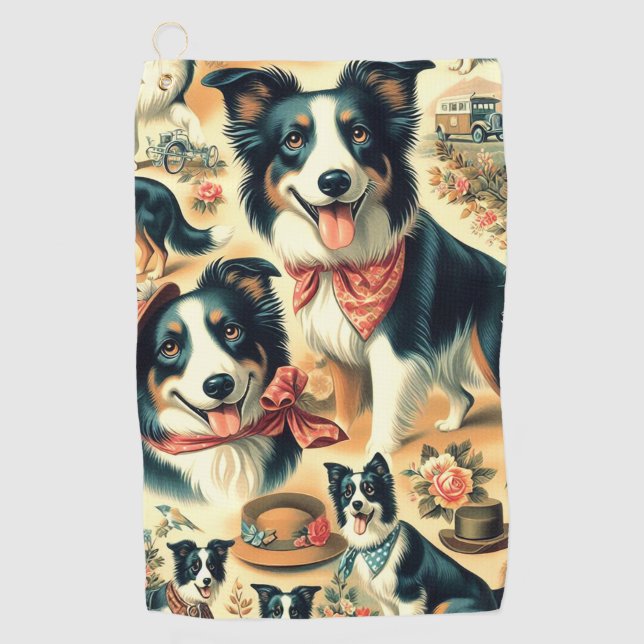 Serviette De Golf Collie frontière mignonne sans joint (Devant)
