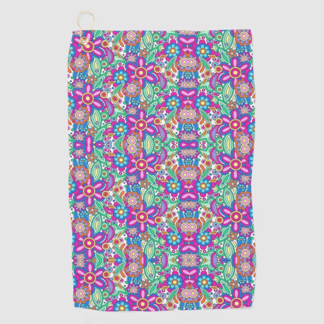 Serviette De Golf Colorful abstract pattern featuring flowers (Devant)