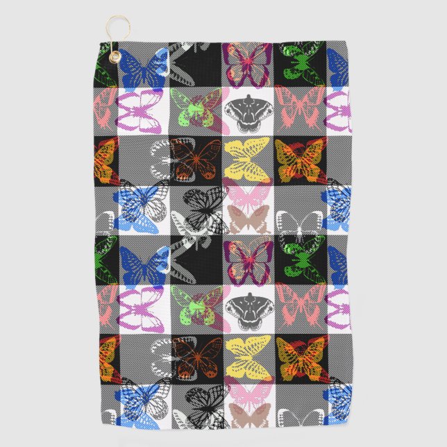 Serviette De Golf Colourful Butterfly Plaid Tartan Check Design  (Devant)