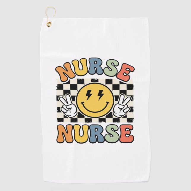 Serviette De Golf Conception de chemise à carreaux Smiley d'infirmiè (Devant)