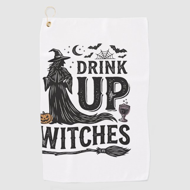 Serviette De Golf Conception de chemise Halloween sorcières buvez vi (Devant)