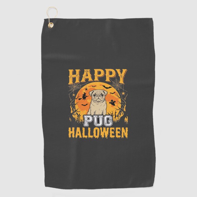 Serviette De Golf Conception de chien effrayant Halloween Pug heureu (Devant)