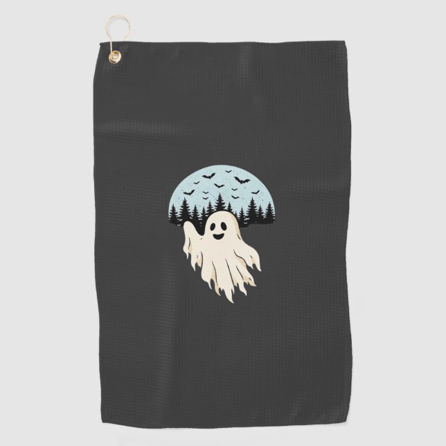 Serviette De Golf Conception de forêt de lune de fantôme d'Halloween (Devant)