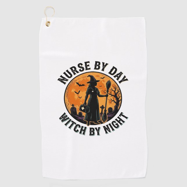 Serviette De Golf Conception de garde infirmière sorcière Halloween  (Devant)