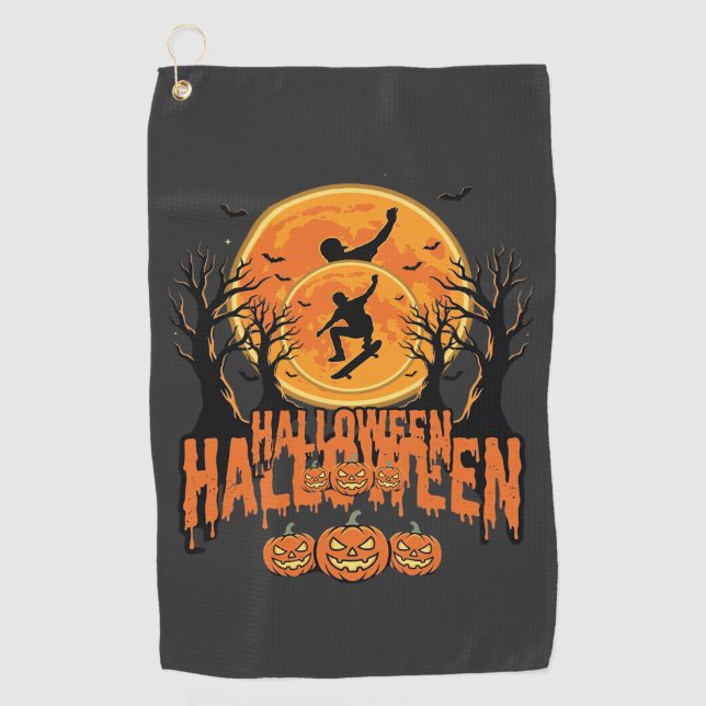 Serviette De Golf Conception de Lune de Skateboard d'Halloween Hallo (Devant)