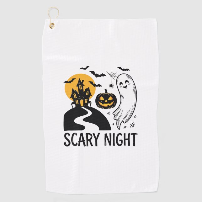 Serviette De Golf Conception de maison hantée Halloween de nuit effr (Devant)