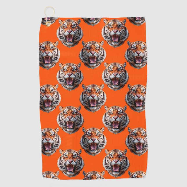 Serviette De Golf Conception de motif de tête de tigre orange  (Devant)