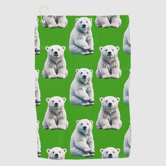 Serviette De Golf Conception de motif d'ours polaire vert  (Devant)