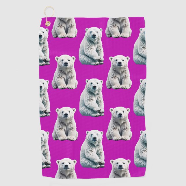 Serviette De Golf Conception de motif d'ours polaire violet  (Devant)