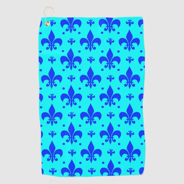 Serviette De Golf Conception de motif fleur de lis bleu cyan  (Devant)