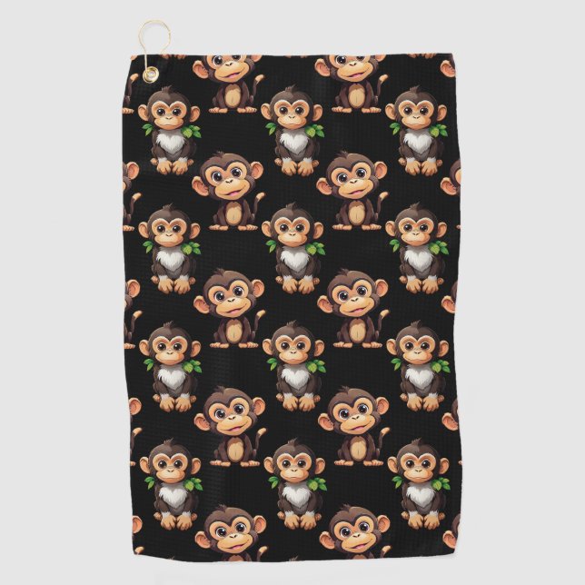 Serviette De Golf Conception de motif singe noir  (Devant)