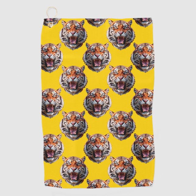 Serviette De Golf Conception de motif tête de tigre jaune  (Devant)