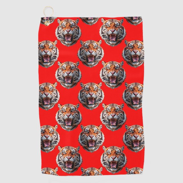 Serviette De Golf Conception de motif tête de tigre rouge (Devant)