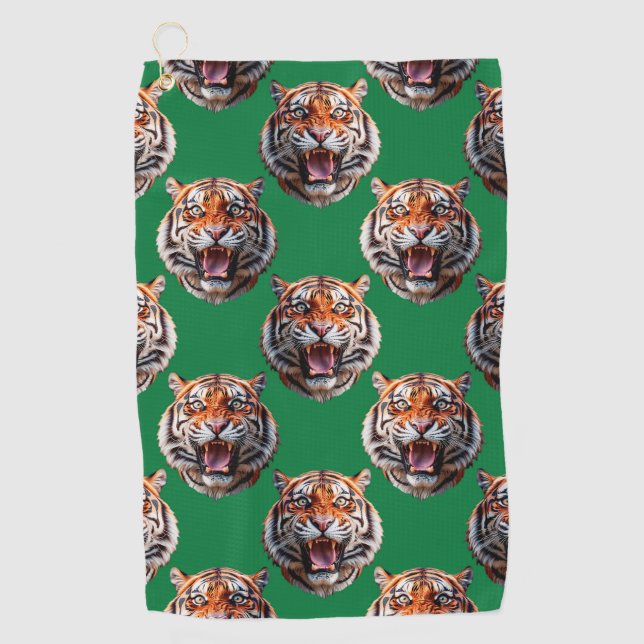 Serviette De Golf Conception de motif tête de tigre vert  (Devant)
