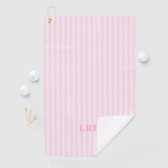 Serviette De Golf Conception de rayures de bonbon rose avec monogram (En situation)