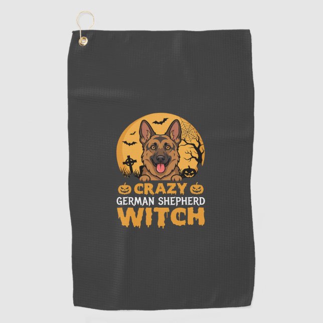 Serviette De Golf Conception de sorcière berger allemand fou Hallowe (Devant)
