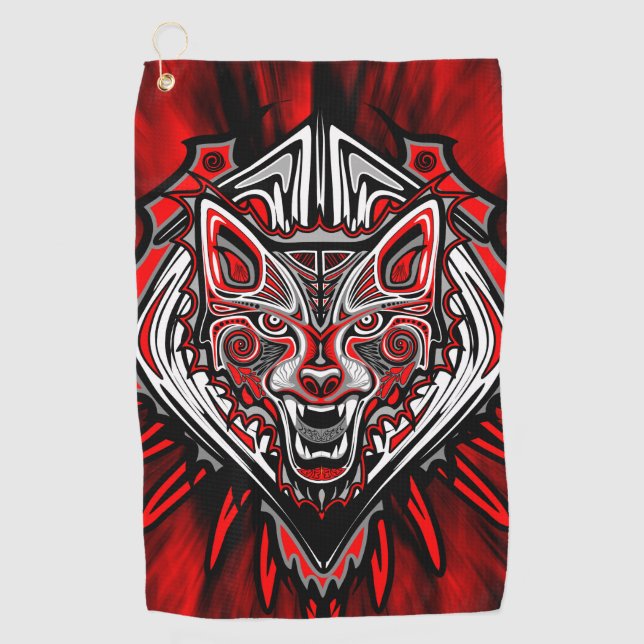 Serviette De Golf Conception de totem tribal Haida Loup (Devant)
