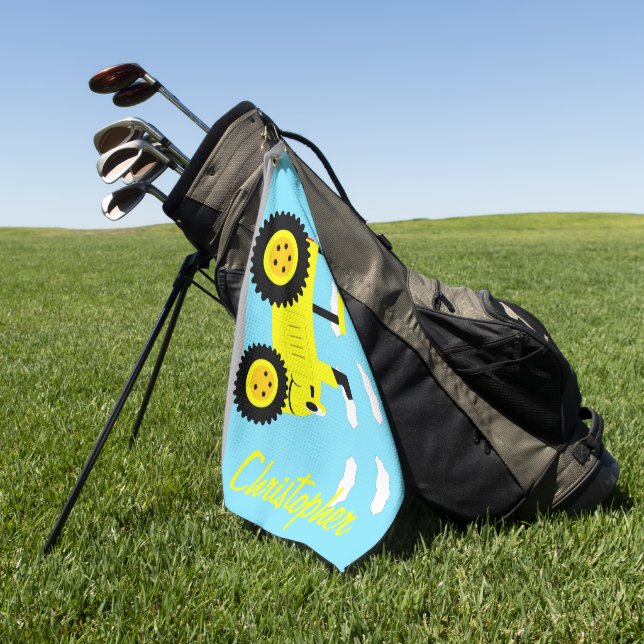 Serviette De Golf Conception de tracteur jaune personnalisée (Vert)