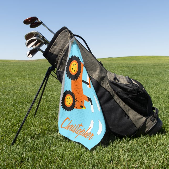 Serviette De Golf Conception de tracteur orange personnalisée (Vert)