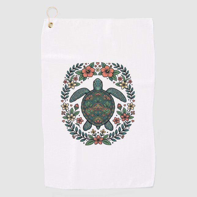 Serviette De Golf Conception de vecteur floral de tortue de mer vint (Devant)