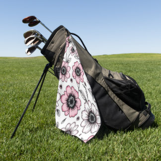 Serviette De Golf Conception d'esquisse de fleurs et de feuilles ros