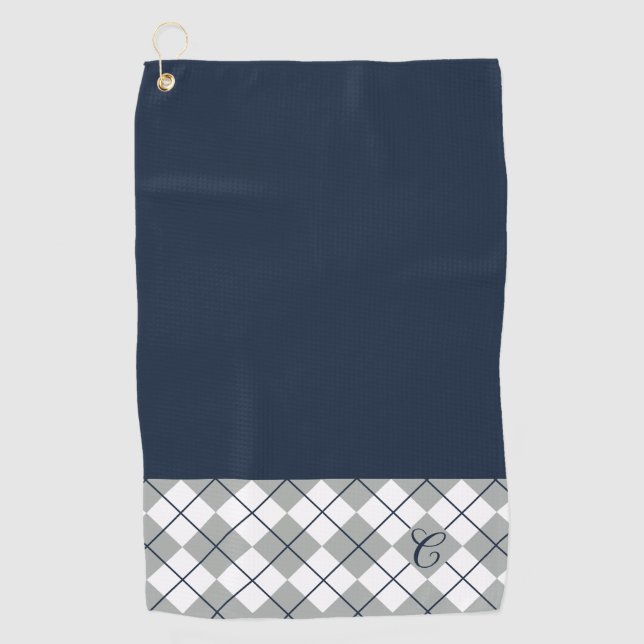 Serviette De Golf Conception personnalisée en bleu, blanc et gris | (Devant)