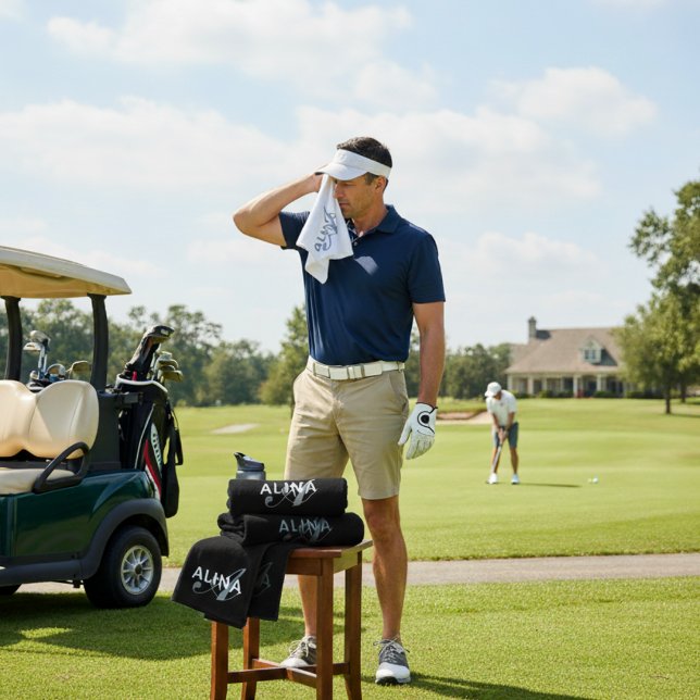 Serviette De Golf Conception personnalisée simple Monogramme de nom  (Créateur téléchargé)