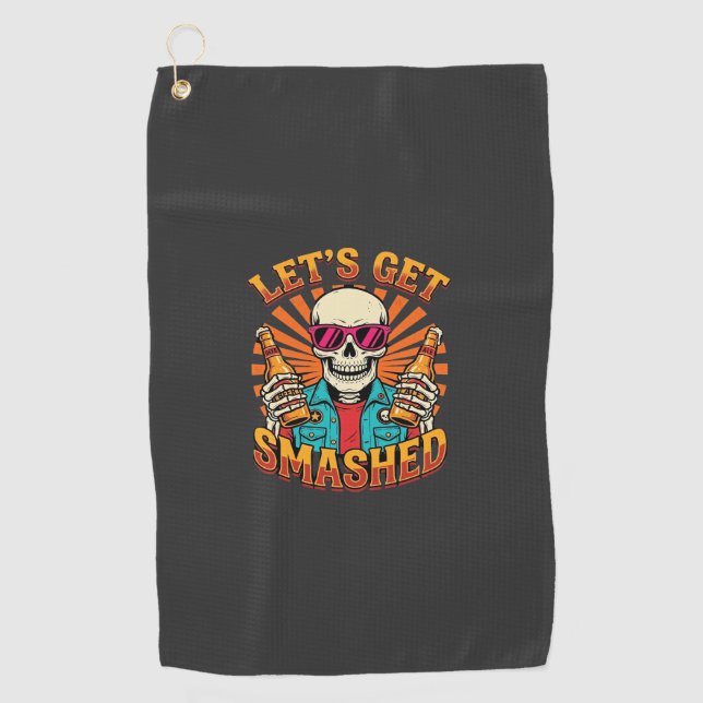 Serviette De Golf Conception squelette de bière écrasée Halloween dr (Devant)