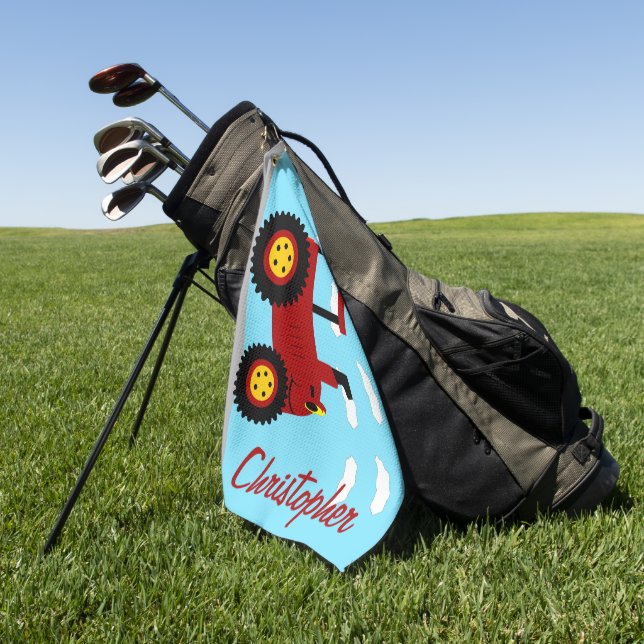 Serviette De Golf Conception Tracteur Rouge Personnalisée (Vert)