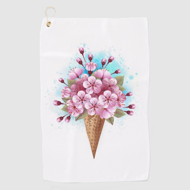 Serviette De Golf Cône rose Sakura crème glacée gaufre (Devant)