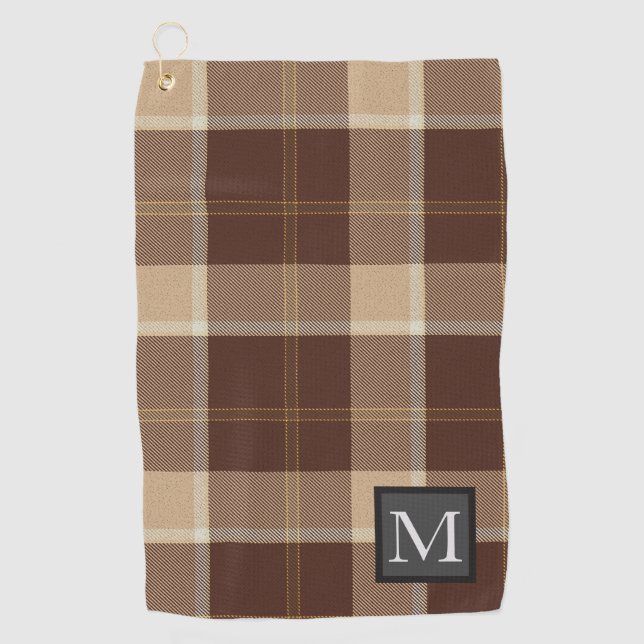 Serviette De Golf Cookies et crème TARTAN Brown Monogramme (Devant)