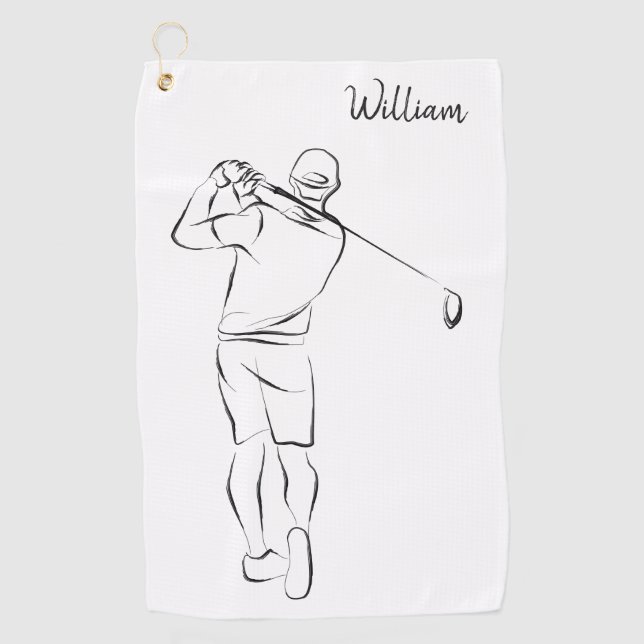 Serviette De Golf Cool Blanc Moderne Ajouter Votre Nom Customisé Men (Devant)