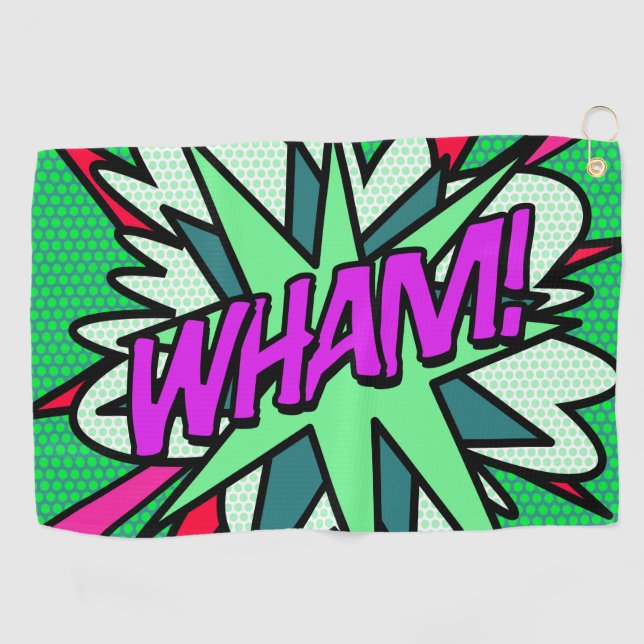 Serviette De Golf Cool Modern Comic Book WHAM Superhero (Horizontal)