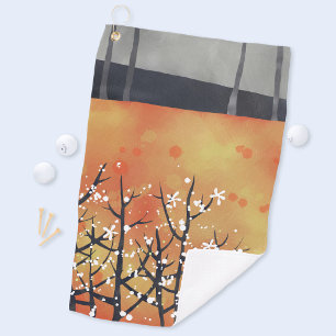 Serviette De Golf Corail floral de printemps à fleurs d'épines noire