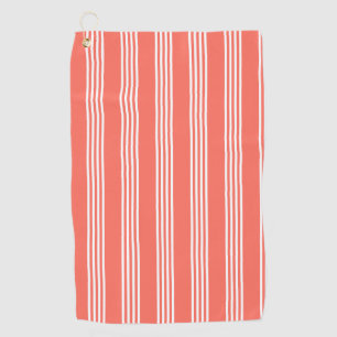 Serviette De Golf Corail vivant et blanc quatre bandes motif