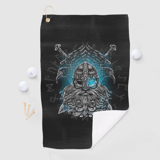 Serviette De Golf Corbeaux d'Odin Mythologie Viking Valhalla attend (En situation)