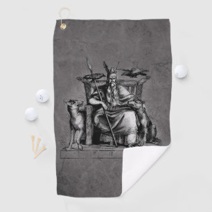 Serviette De Golf Corbeaux d'Odin sur Trône de Pierre Mythologie Vik
