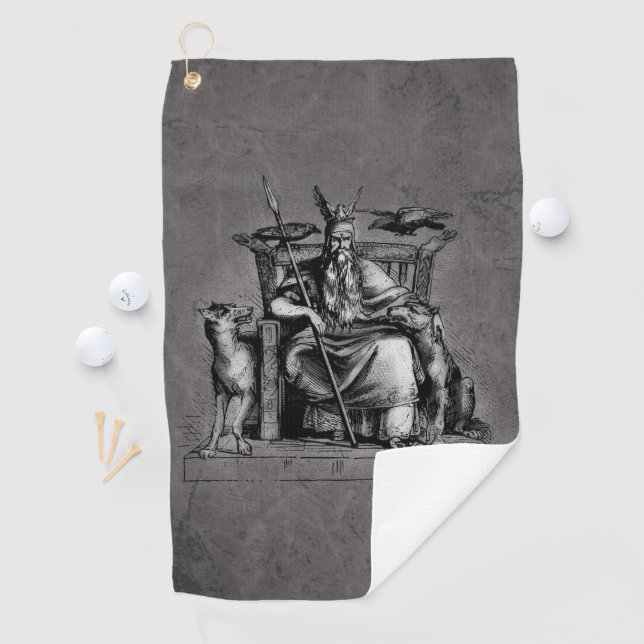 Serviette De Golf Corbeaux d'Odin sur Trône de Pierre Mythologie Vik (En situation)