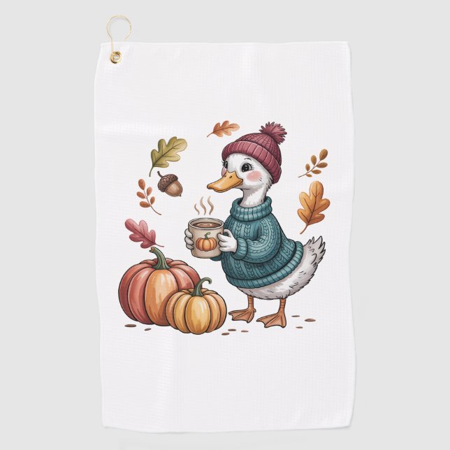 Serviette De Golf Cosy Citrouille Café Goose Fall Art (Devant)
