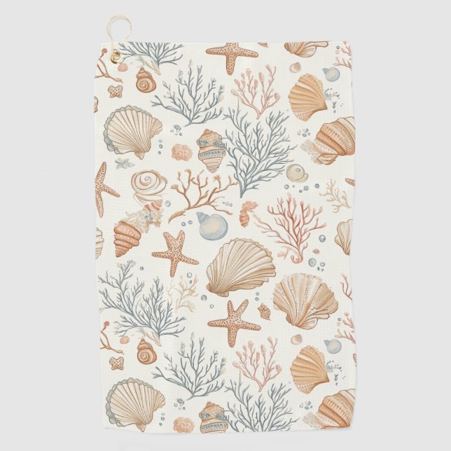 Serviette De Golf Côtière rustique - Coquillages, Starfish, Reef (32 (Devant)