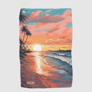 Serviette De Golf Coucher de soleil de plage tropicale sur mesure