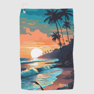 Serviette De Golf Coucher de soleil de plage tropicale sur mesure