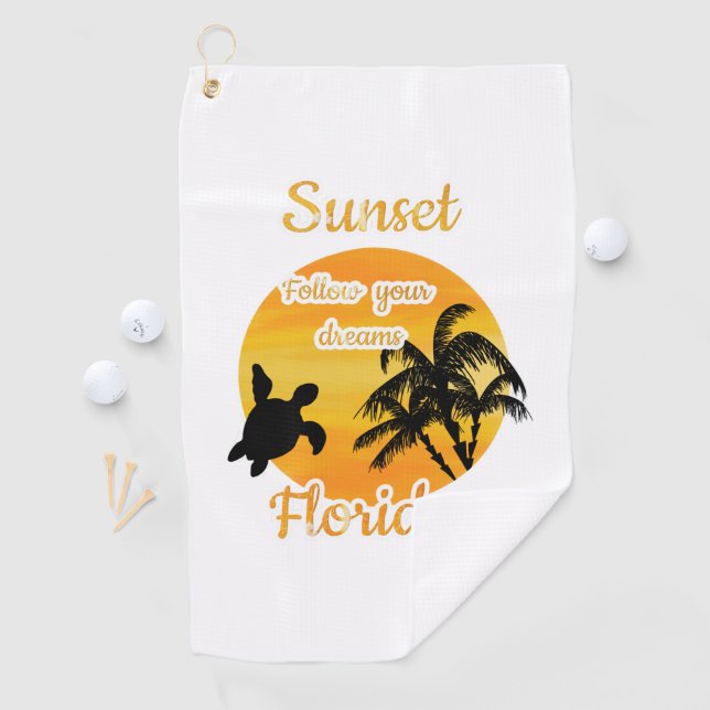 Serviette De Golf Coucher de soleil mignon en Floride   (En situation)