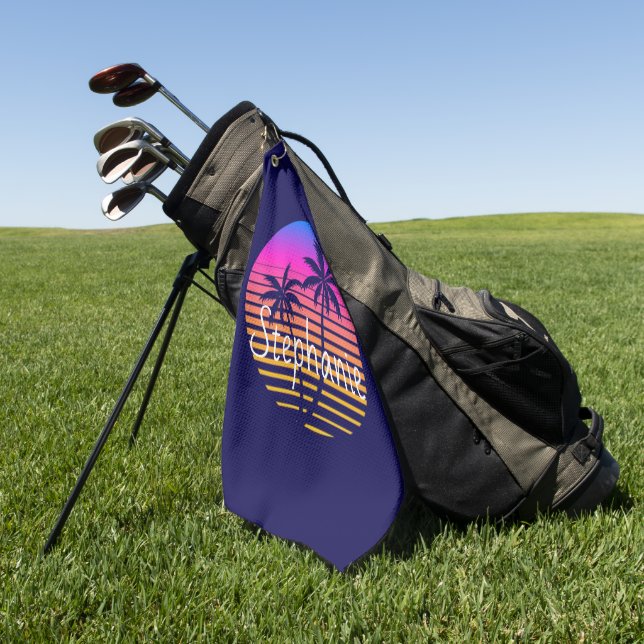 Serviette De Golf Coucher de soleil rétro Personnalisé   (Vert)