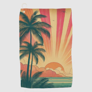 Serviette De Golf Coucher de soleil rétro/tropical vintage/hawaïen