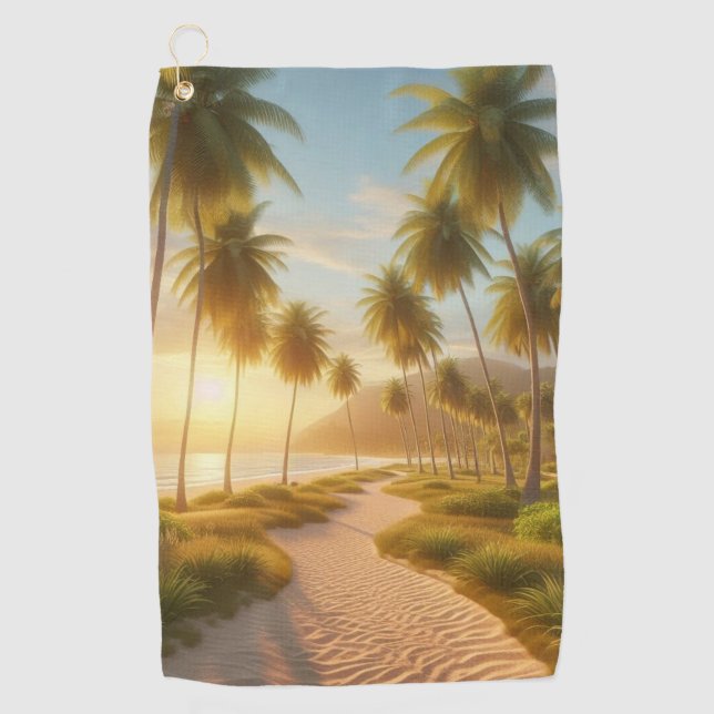 Serviette De Golf coucher de soleil sur la plage des Caraïbes/tropic (Devant)