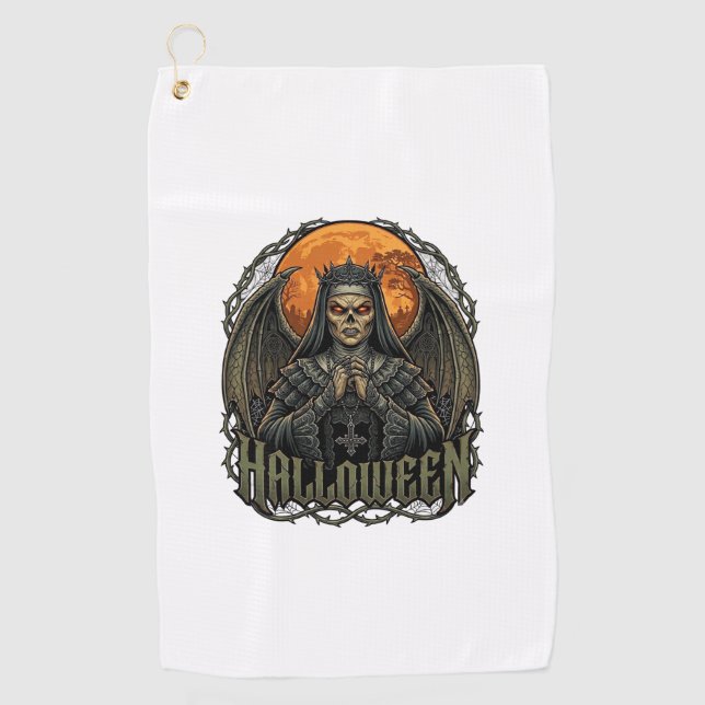 Serviette De Golf Couronne d'ailes de nonne démon de Halloween Lune  (Devant)