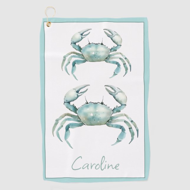 Serviette De Golf Crabe aquarelle côtier personnalisé (Devant)